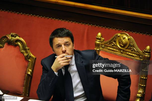 Matteo Renzi, le nouveau premier ministre italien assiste à un débat au Sénat italien le 24 février 2014 à Rome, Italie.
