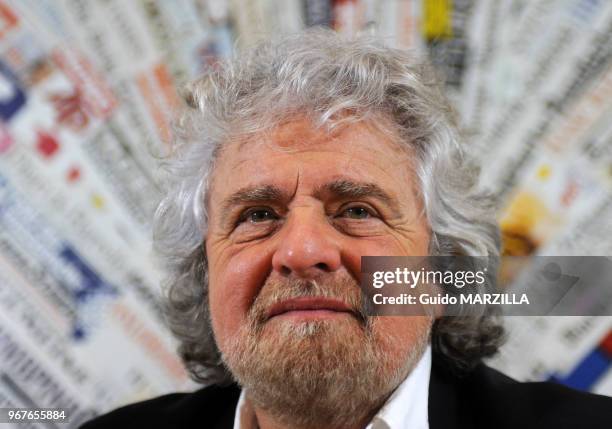 Conference de presse de Beppe Grillo, l'ex-humoriste italien leader du Mouvement 5 Etoiles a l'association de la Presse Etrangere le 23 janvier 2014...