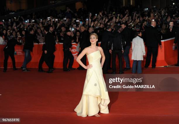 Actress Jennifer Lawrence arrives at the 'The Hunger Games: Catching Fire' Premiere during the 8th Rome Film Festival on November 14, 2013 in Rome,...