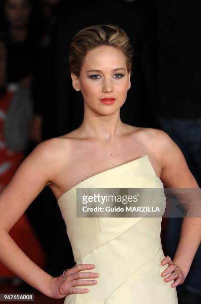 Actress Jennifer Lawrence arrives at the 'The Hunger Games: Catching Fire' Premiere during the 8th Rome Film Festival on November 14, 2013 in Rome,...