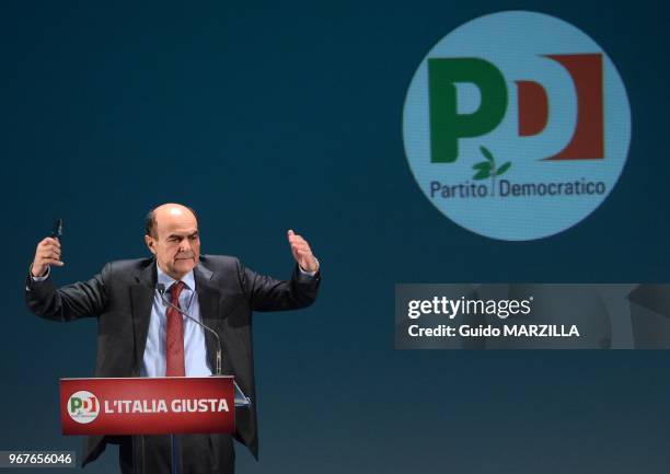 Pier Luigi Bersani, Italy's centre-left leader and candidate for prime minister opens his electoral campaign on January 17, 2013 in Rome, Italy. The...