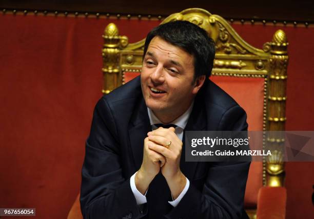 Matteo Renzi, le nouveau premier ministre italien assiste à un débat au Sénat italien le 24 février 2014 à Rome, Italie.