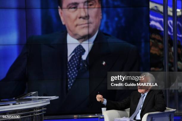 Italy's Prime Minister Mario Monti appears as a guest on the RAI television show Porta a Porta on January 14, 2013 in Rome, Italy;Monti is...