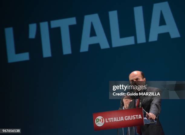 Pier Luigi Bersani, Italy's centre-left leader and candidate for prime minister opens his electoral campaign on January 17, 2013 in Rome, Italy. The...