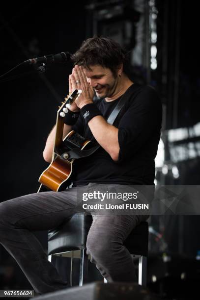 Le chanteur français Bertrand Cantat du groupe 'Détroit' en concert live au 'Paleo Festival de Nyon' le 27 juillet 2014 à Nyon, Suisse.
