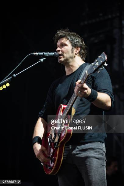 Le chanteur français Bertrand Cantat du groupe 'Détroit' en concert live au 'Paleo Festival de Nyon' le 27 juillet 2014 à Nyon, Suisse.