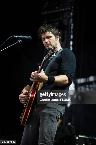 Le chanteur français Bertrand Cantat du groupe 'Détroit' en concert live au 'Paleo Festival de Nyon' le 27 juillet 2014 à Nyon, Suisse.