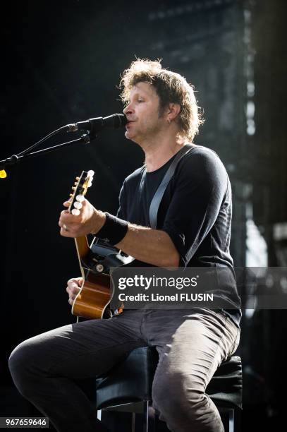 Le chanteur français Bertrand Cantat du groupe 'Détroit' en concert live au 'Paleo Festival de Nyon' le 27 juillet 2014 à Nyon, Suisse.