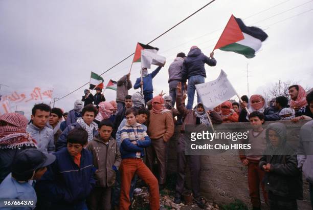 Manifestation palestinienne le 13 mars 1988 à Ein Yabrud en Israël.
