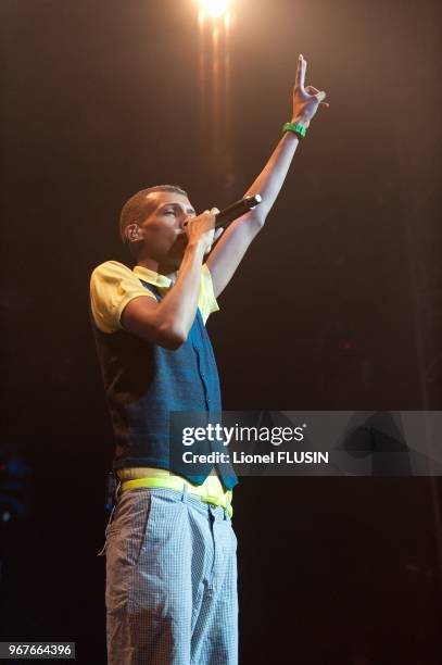 Stromae performing live at the Paleo festival of Nyon on July 22, 2011 at Nyon in Switzerland.