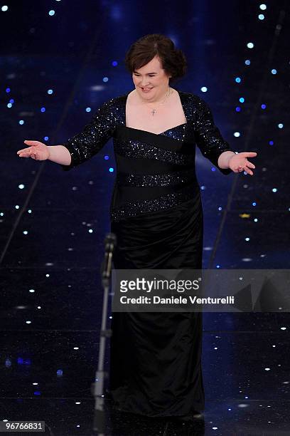 Susan Boyle attends the 60th Sanremo Song Festival at the Ariston Theatre On February 16, 2010 in San Remo, Italy.