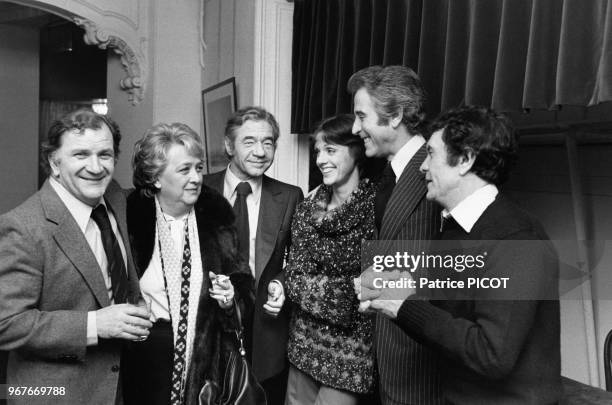 Pierre Mondy, Jacqueline Maillan, Jean-Pierre Darras, Annie Duperey, Jacques Chazot et Robert Hirsh à la Comédie Française le 19 mars 1979 à Paris,...