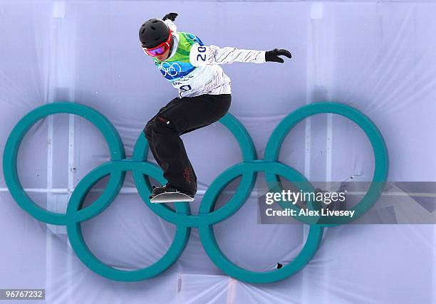 Maelle Ricker of Canada competes during the Ladies' Snowboard cross on day 5 of the Vancouver 2010 Winter Olympics at Cypress Snowboard & Ski-Cross...