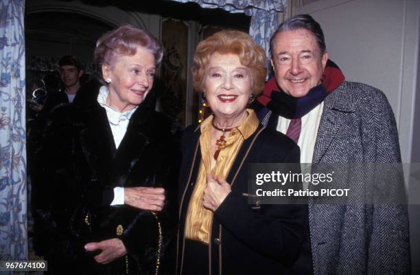 Simone Valère, Edwige Feuillère et Jean Desailly à Paris le 30 novembre 1992, France.