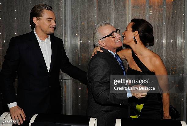 Actor Leonardo DiCaprio, director Martin Scorsese and Roberta Armani attend the cocktail party to celebrate the New York premiere of "Shutter Island"...