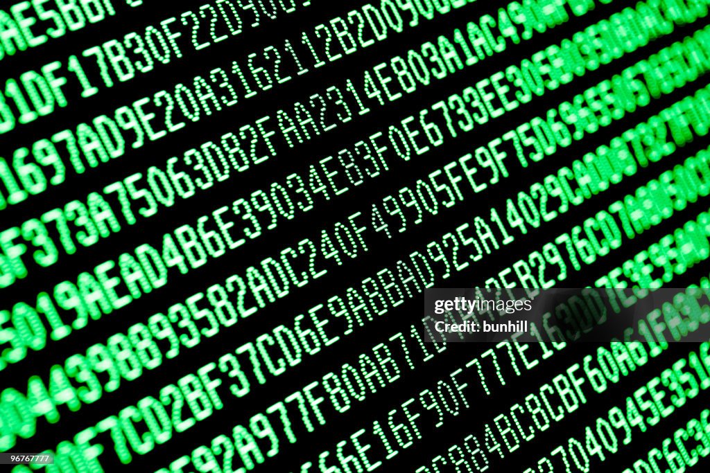 Random Green Hexadecimal Computer Code Data On Monitor Screen High-Res ...