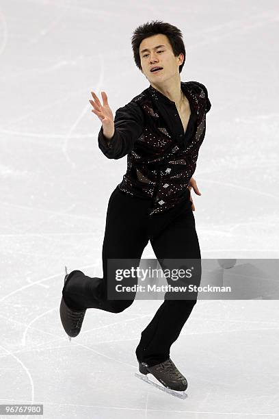 Patrick Chan of Canada competes in the men's figure skating short program on day 5 of the Vancouver 2010 Winter Olympics at the Pacific Coliseum on...