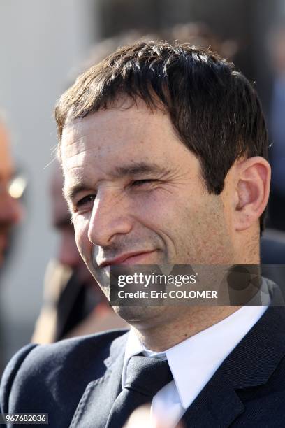 Benoit Hamon attend in Montpellier a meeting to sign four agreements of commitment to jobs with a future leading to the realization of over a hundred...