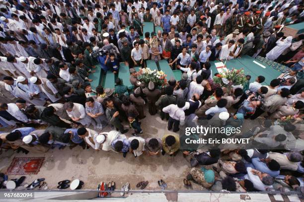 Funérailles de victimes d'un raid de l'US Air Force le 18 avril 1986 à Tripoli en Libye.