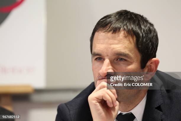 Benoit Hamon attend in Montpellier a meeting to sign four agreements of commitment to jobs with a future leading to the realization of over a hundred...
