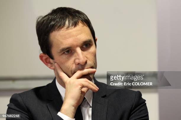 Benoit Hamon attend in Montpellier a meeting to sign four agreements of commitment to jobs with a future leading to the realization of over a hundred...