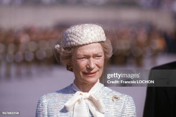 Portrait de la Princesse Joséphine-Charlotte de Belgique, Grande-Duchesse du Luxembourg coiffée d'un chapeau avec une voilette le 15 mai 1985 au...