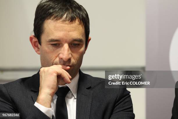 Benoit Hamon attend in Montpellier a meeting to sign four agreements of commitment to jobs with a future leading to the realization of over a hundred...