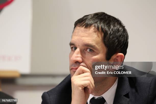 Benoit Hamon attend in Montpellier a meeting to sign four agreements of commitment to jobs with a future leading to the realization of over a hundred...