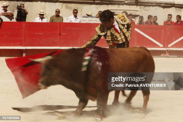 The Spanish legend matador Jose Tomas perform in Nimes arena following his historic solo bullfight against six bulls, as part of the 61th Feria de...