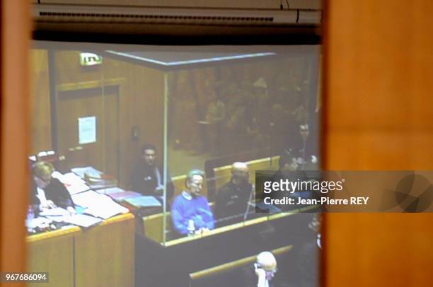 Le tueur en série dans le boxe des accusés au tribunal de Charleville-Mézières le 28 mars 2008, France.