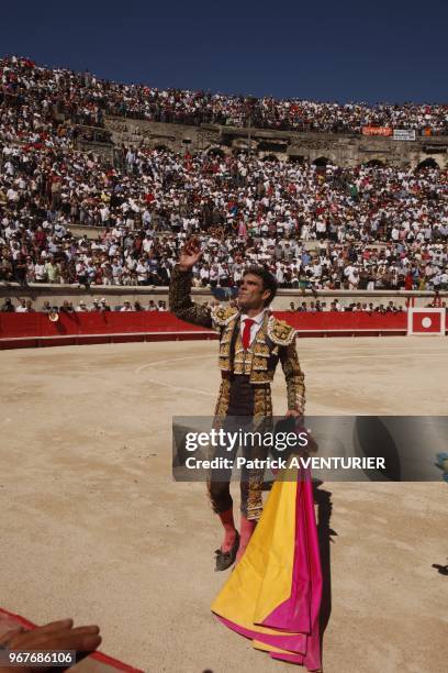 The Spanish legend matador Jose Tomas perform in Nimes arena following his historic solo bullfight against six bulls, as part of the 61th Feria de...