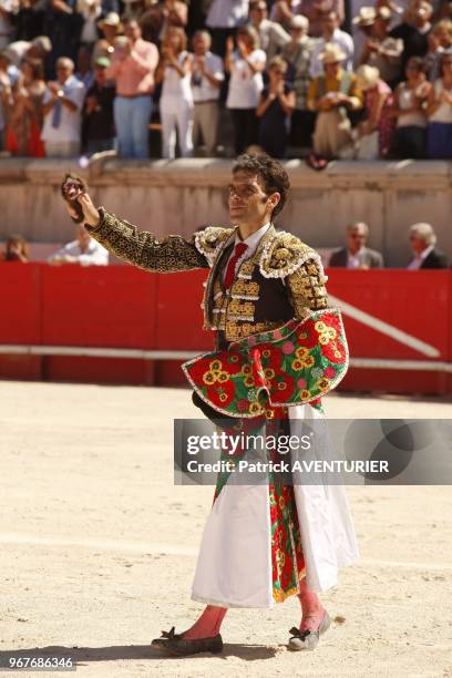 The Spanish legend matador Jose Tomas perform in Nimes arena following his historic solo bullfight against six bulls, as part of the 61th Feria de...