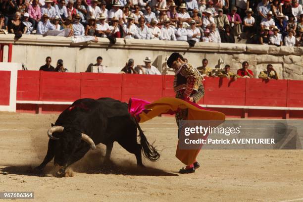 The Spanish legend matador Jose Tomas perform in Nimes arena following his historic solo bullfight against six bulls, as part of the 61th Feria de...