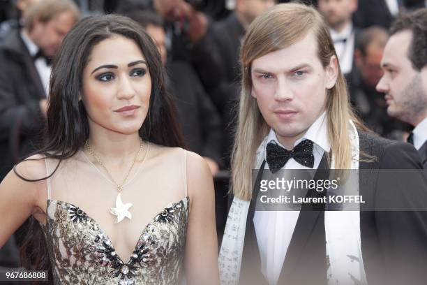 Christophe Guillarme and Josephine Jobert attend the 'Jimmy P. ' Premiere during the 66th Annual Cannes Film Festival at the Palais des Festivals on...