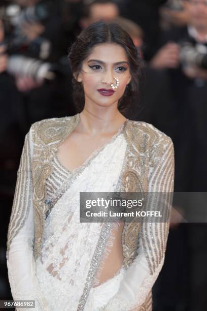 Sonam Kapoor attends the Opening Ceremony and 'The Great Gatsby' Premiere during the 66th Annual Cannes Film Festival at the Theatre Lumiere on May...