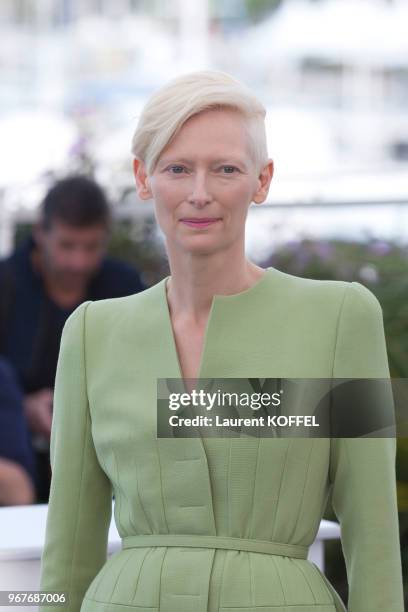 Tilda Swinton attends the 'Okja' photocall during the 70th annual Cannes Film Festival at Palais des Festivals on May 19, 2017 in Cannes, France.