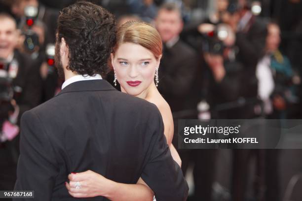 Lea Seydoux and actor Tahar Rahim attend the Premiere of 'Jimmy P. ' at The 66th Annual Cannes Film Festival on May 18, 2013 in Cannes, France.