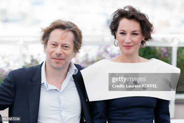 Mathieu Amalric and Jeanne Balibar attend 'Barbara' Photocall during the 70th annual Cannes Film Festival at Palais des Festivals on May 18, 2017 in...