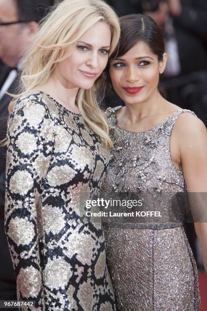 Aimee Mullins and Actress Frieda Pinto attends the 'Jeune & Jolie' premiere during The 66th Annual Cannes Film Festival at the Palais des Festivals...