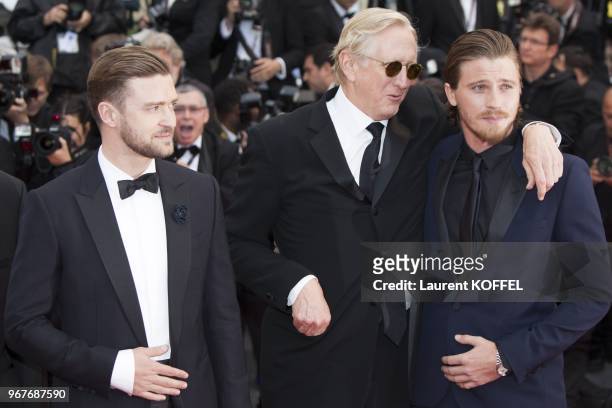 Bone Burnett, Justin Timberlake and Garrett Hedlund attend 'Inside Llewyn Davis' Premiere during the 66th Annual Cannes Film Festival at Palais des...