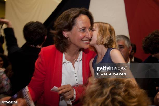 Segolene Royal, Socialist candidate in the primaries for the French presidential election of 2012, continues to campaign here at a public meeting in...