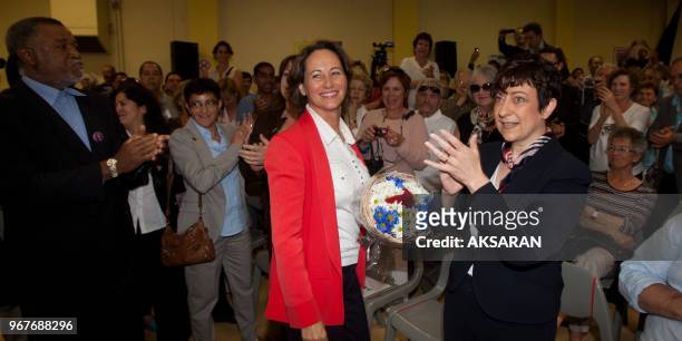 Segolene Royal, Socialist candidate in the primaries for the French presidential election of 2012, continues to campaign here at a public meeting in...
