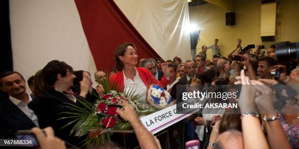 Segolene Royal, Socialist candidate in the primaries for the French presidential election of 2012, continues to campaign here at a public meeting in...