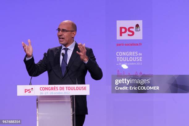 French Socialist Party's first secretary, Harlem Desir gives a speech during the PS national congress on October 28, 2012 in Toulouse, southern...