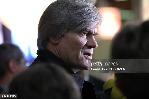 French Minister of Agriculture, Food and Forestry, Stephane Le Foll gives a answers to journalists' questionsduring the Socialist Party's national...