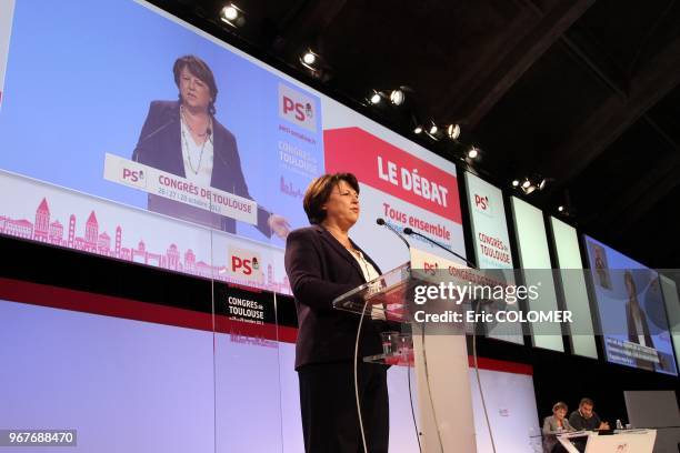 French Socialist Party's former leader and Lille's mayor, Martine Aubry during the PS national congress on October 27, 2012 in Toulouse, southern...