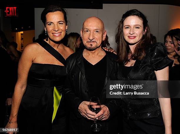 Roberta Armani, actor Sir Ben Kingsley and actor Emily Mortimer attend the cocktail party to celebrate the New York premiere of "Shutter Island" at...