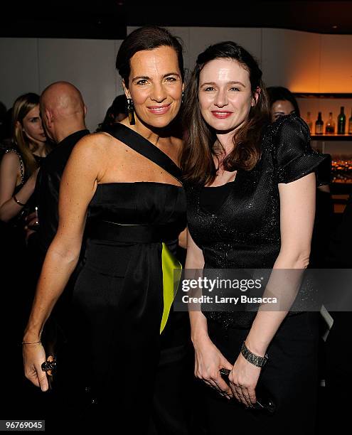 Roberta Armani and actor Emily Mortimer attend the cocktail party to celebrate the New York premiere of "Shutter Island" at Armani Ristorante on...