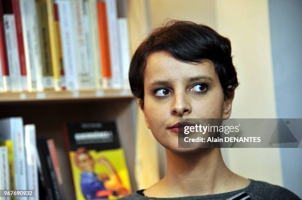 French Minister of Women's Rights and Government spokeswoman Najat Vallaud-Belkacem visits the Espace Simone de Beauvoir, a place of associations...