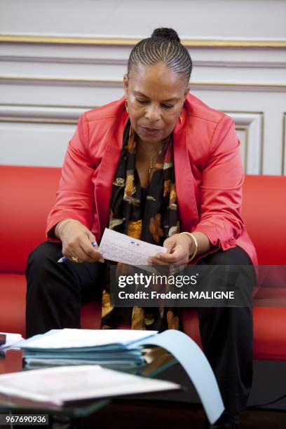 Christiane Taubira, ministre de la justice le 28 octobre 2013 a Toulouse, France.